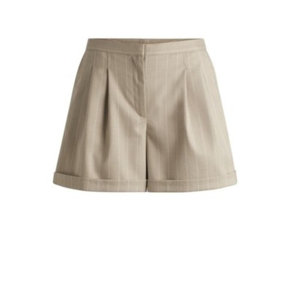 BOSS Orange Tapered-Fit Front Pleats Pinstriped Shorts Women's 6 Open Beige